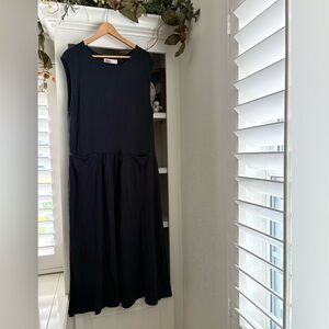 Free People Beach Black Maxi Dress Pockets Cotton